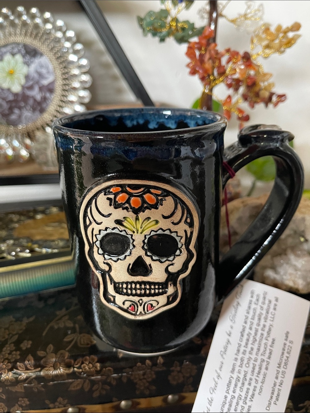 Black Sugar Skull Ceramic Coffee Mug - Decorative Day of the Dead Design